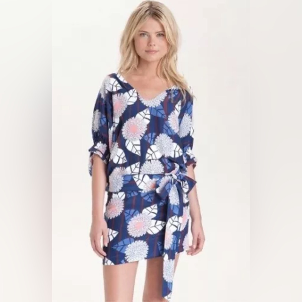 Diane Von Furstenberg Dvf Edna Silk Floral Print Dolman Sleeve Belt Dress Size 2